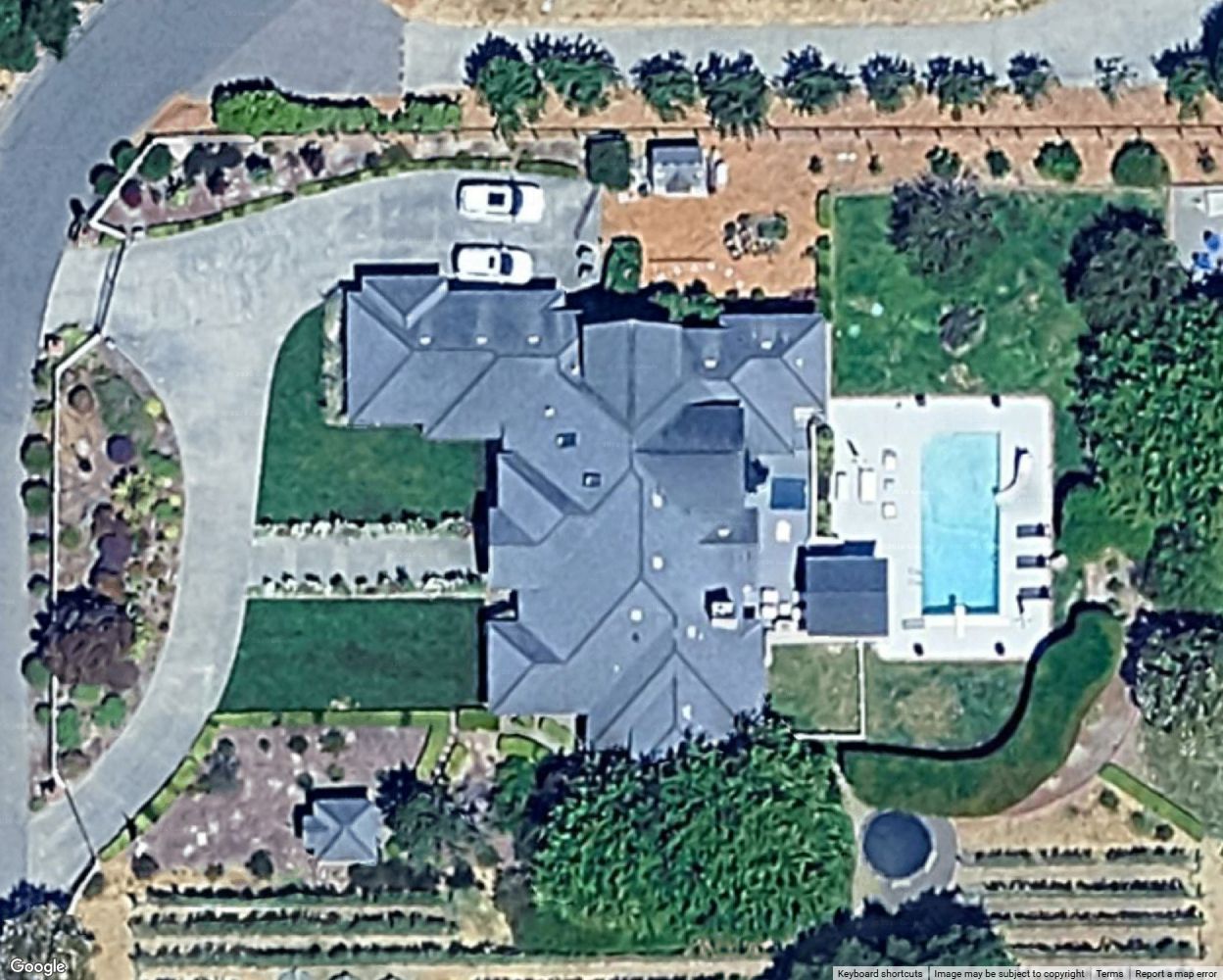Satellite map of a California house, driveway and pool before adding devices
